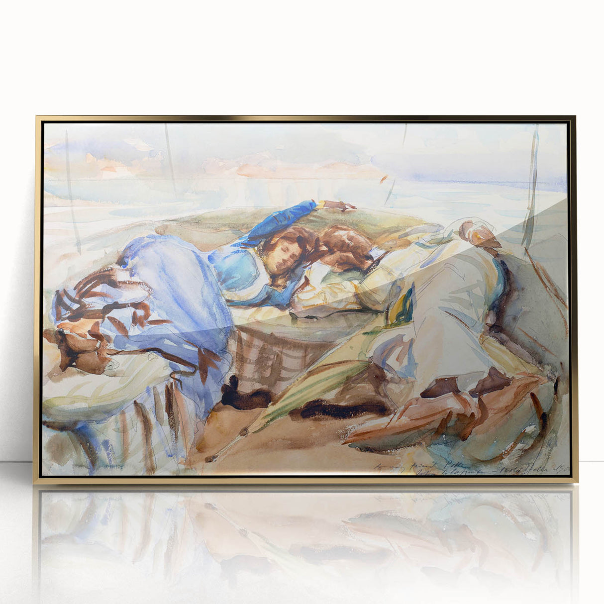 Romanticism Art: Two Figures in a Boat by Sargent - Scenic Canvas