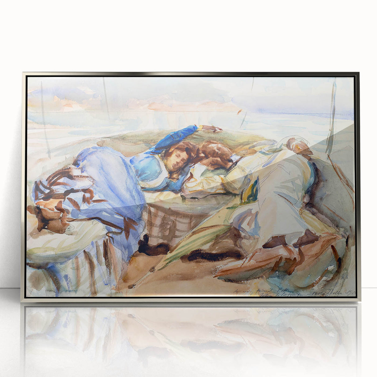 Romanticism Art: Two Figures in a Boat by Sargent - Scenic Canvas