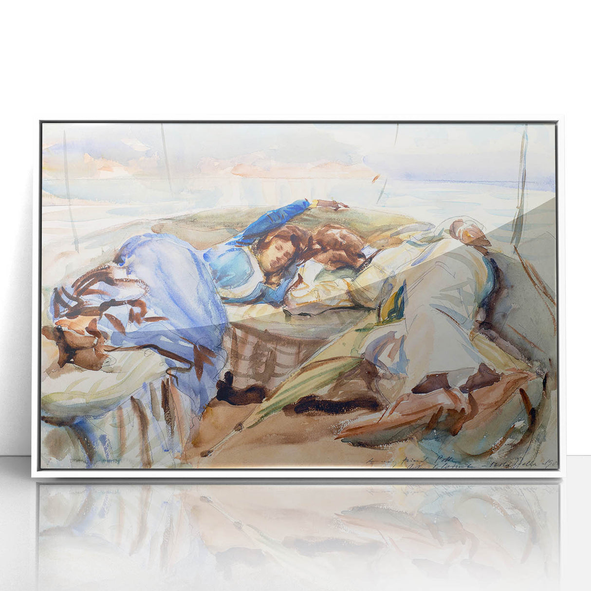 Romanticism Art: Two Figures in a Boat by Sargent - Scenic Canvas