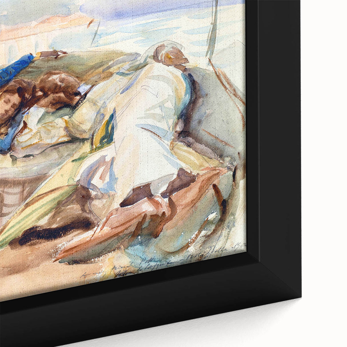 Romanticism Art: Two Figures in a Boat by Sargent - Scenic Canvas