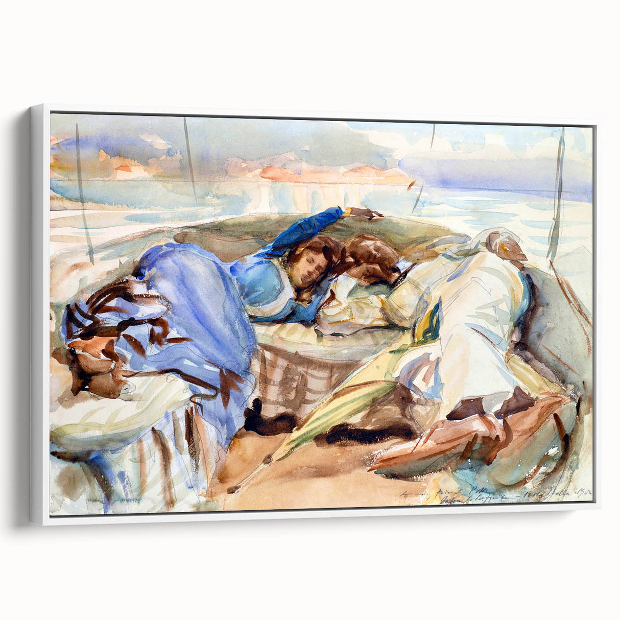 Romanticism Art: Two Figures in a Boat by Sargent - Scenic Canvas