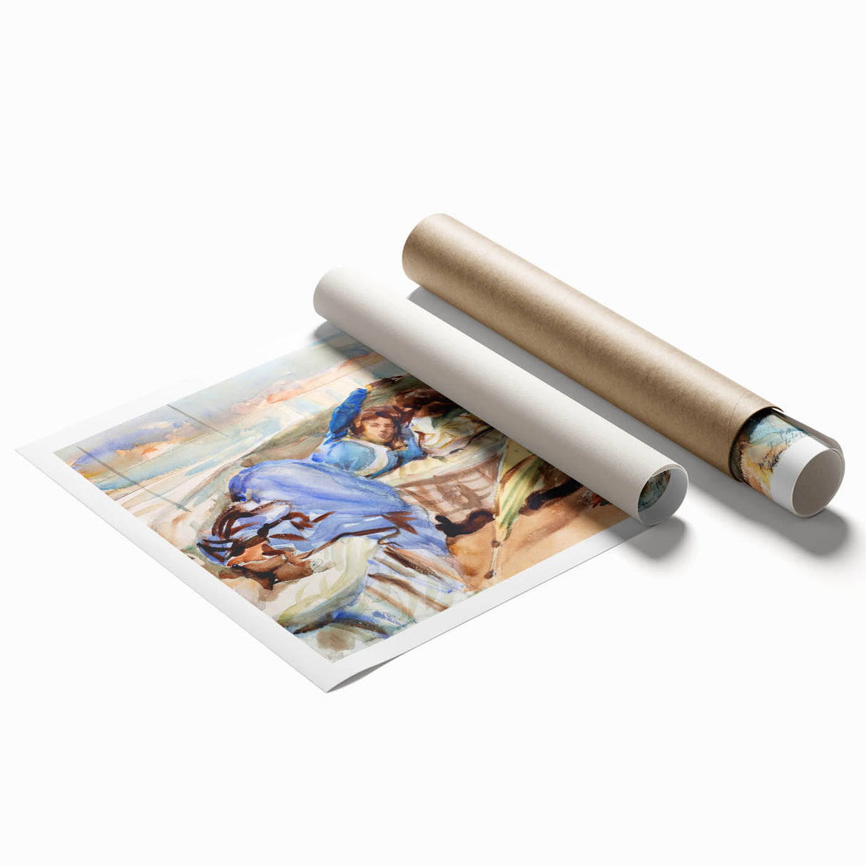 Romanticism Art: Two Figures in a Boat by Sargent - Scenic Canvas