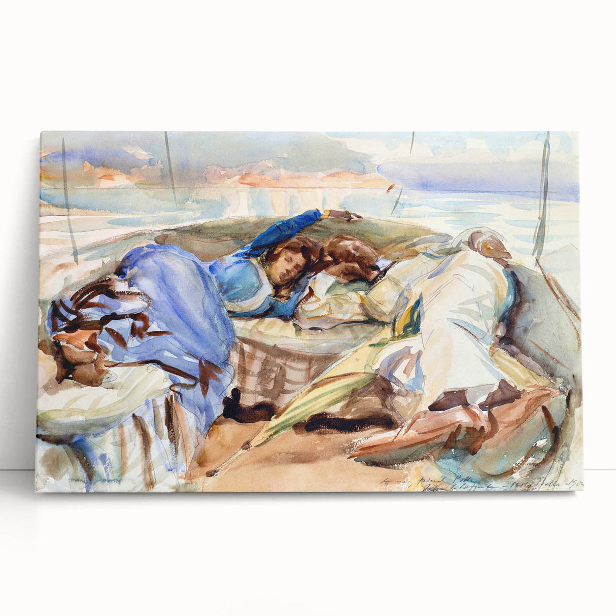 Romanticism Art: Two Figures in a Boat by Sargent - Scenic Canvas