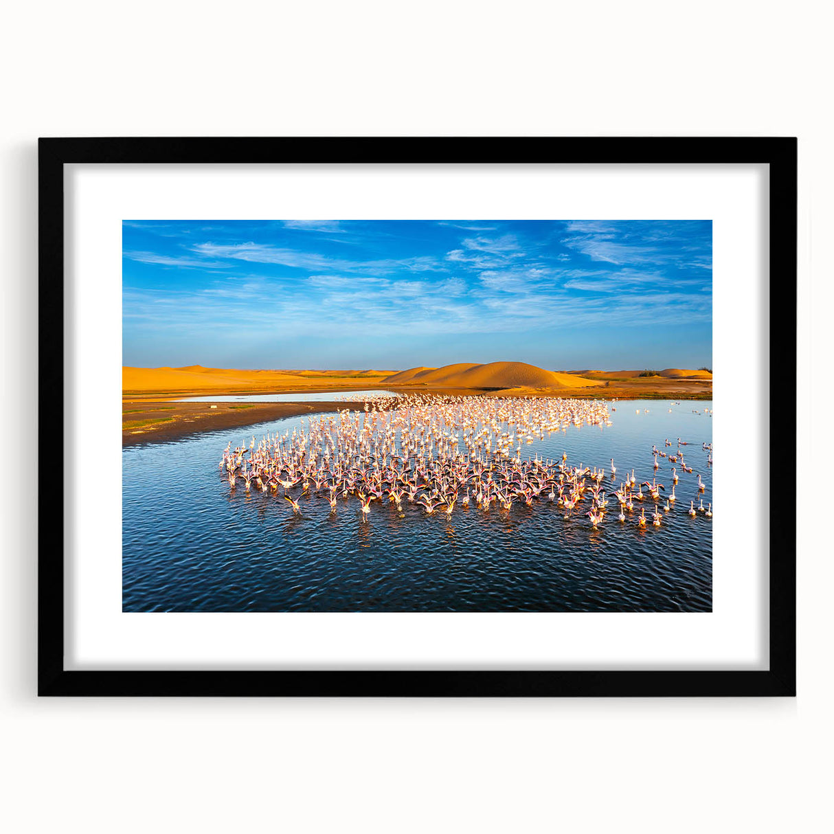 Extra large, textured abstract art print of a colorful African scenery on a black framed canvas, ideal for living room decor.