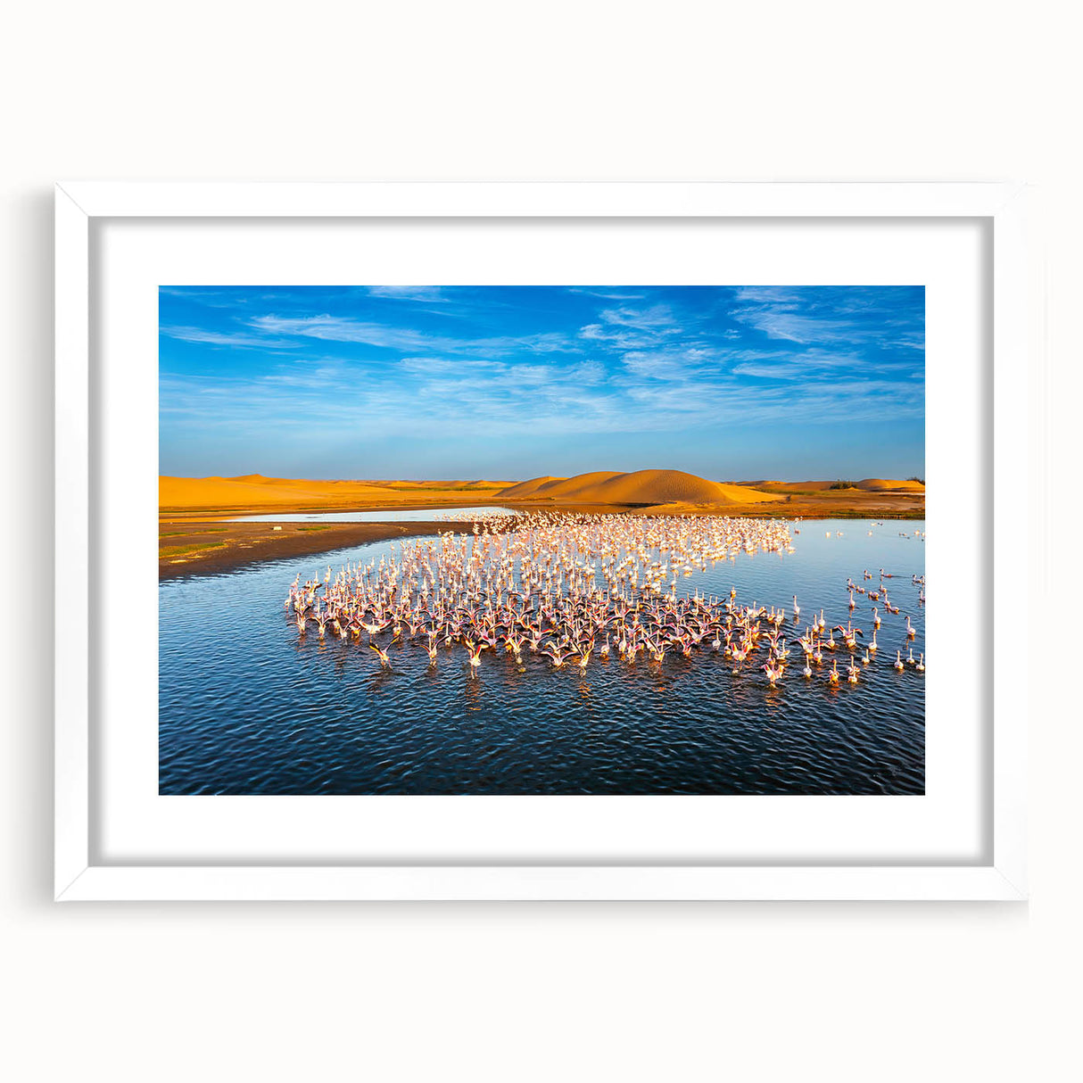 Extra large wall art depicting an abstract African scenery in textured earth tones, framed with a white mat.