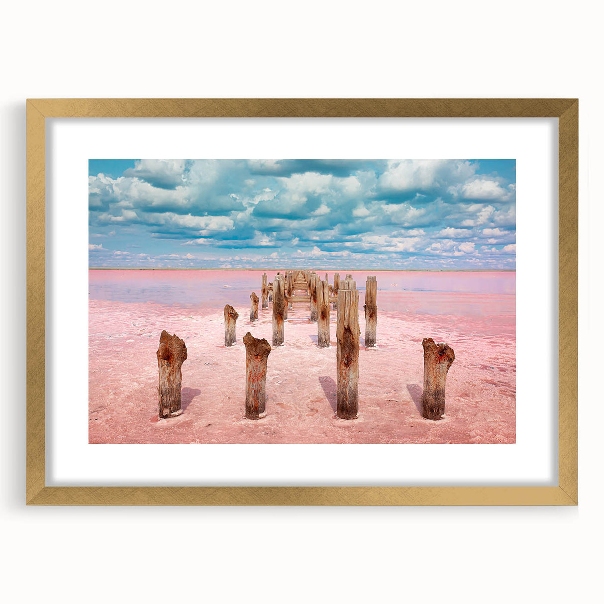 Extra large abstract art print depicting a textured Mexican Yucatan landscape in muted earth tones, framed in gold.