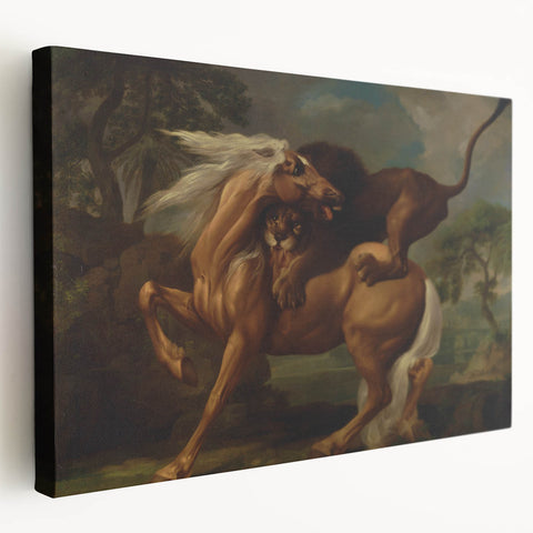 Romanticism Art: Lion Attacking a Horse by Stubbs - Wildlife Canvas Print