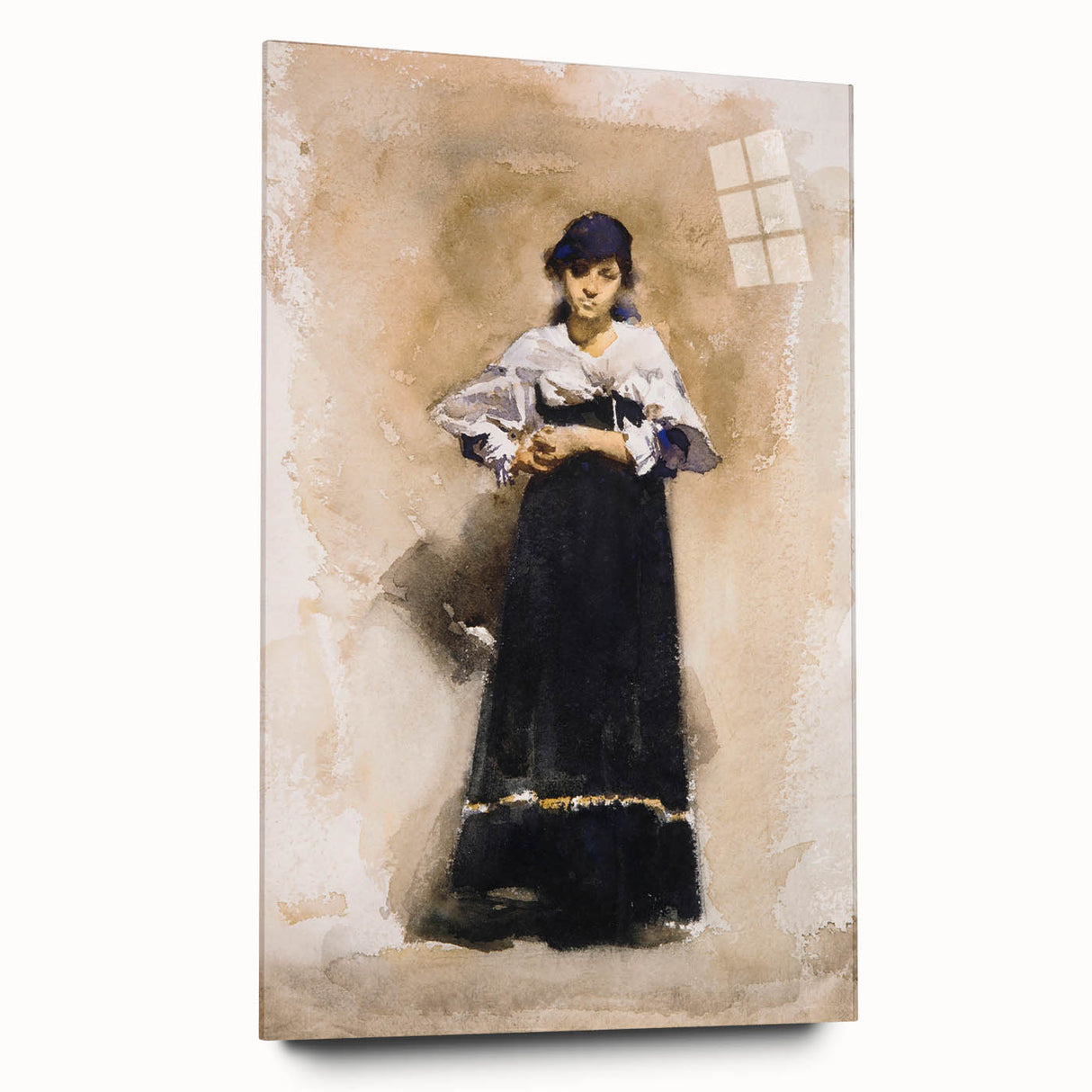 Romantic Art Prints: Young Woman with a Black Skirt - Timeless Portrait