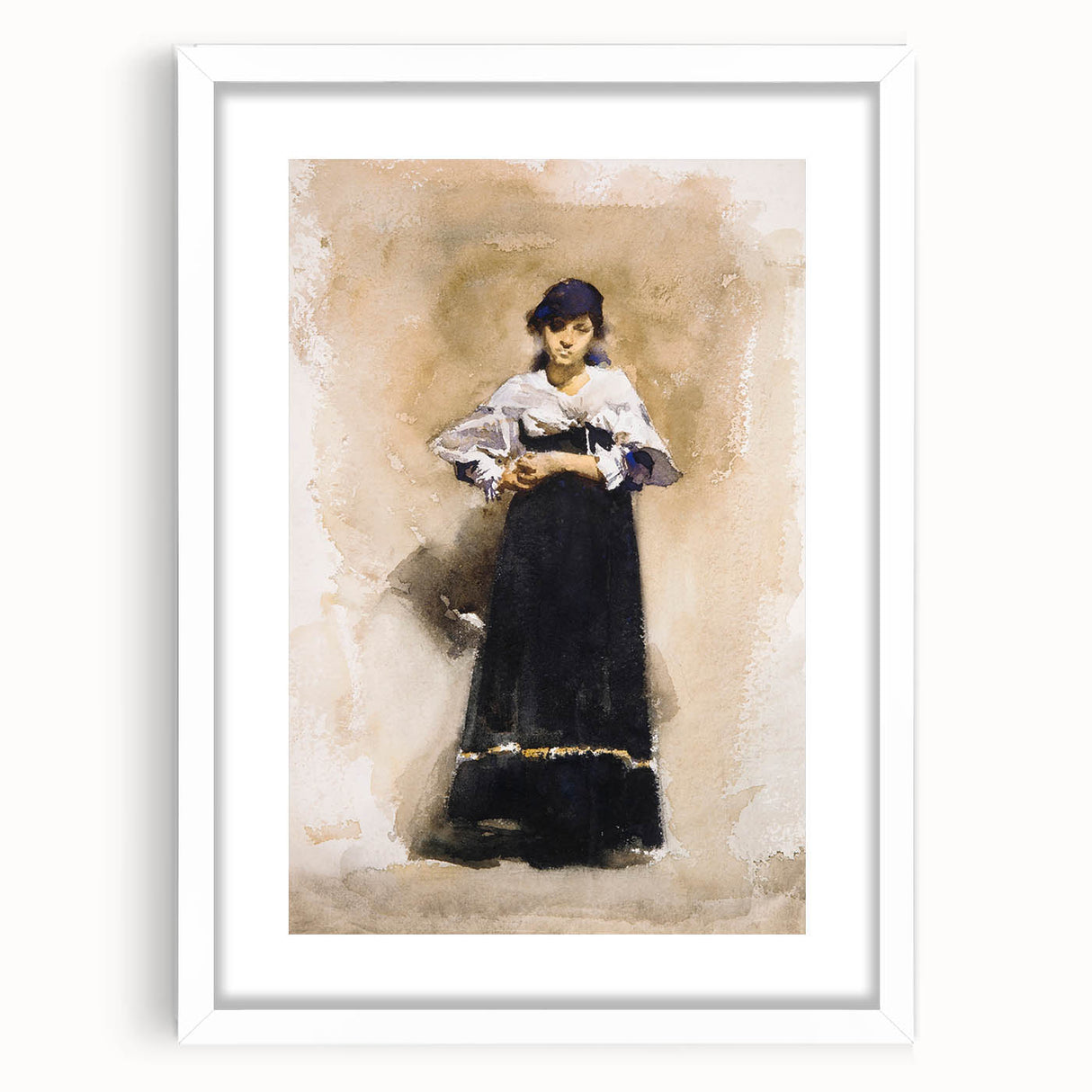 Romantic Art Prints: Young Woman with a Black Skirt - Timeless Portrait