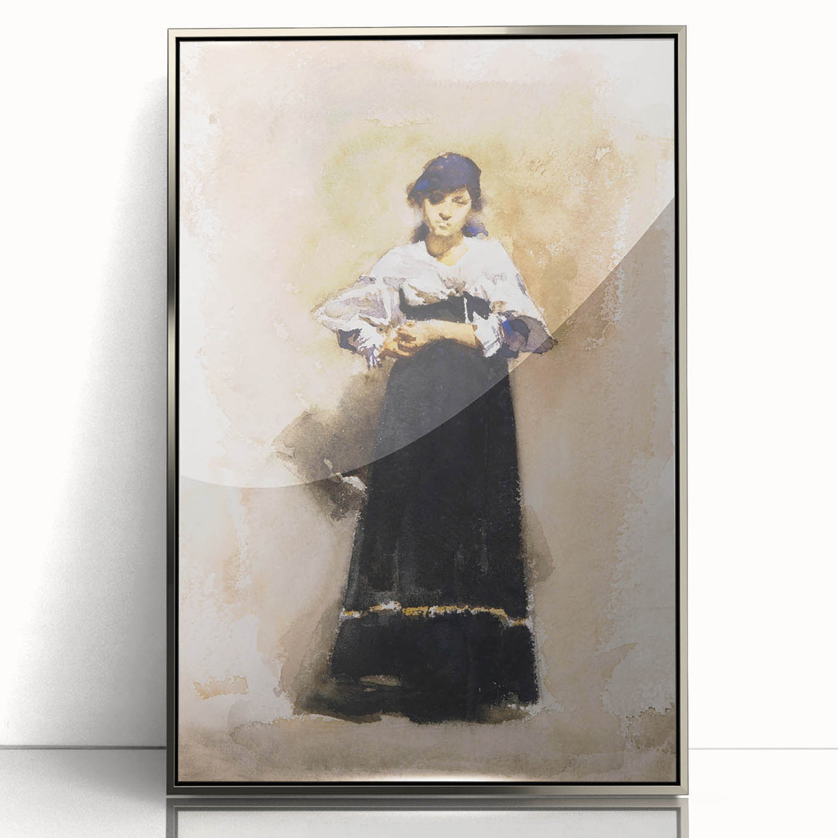 Romantic Art Prints: Young Woman with a Black Skirt - Timeless Portrait