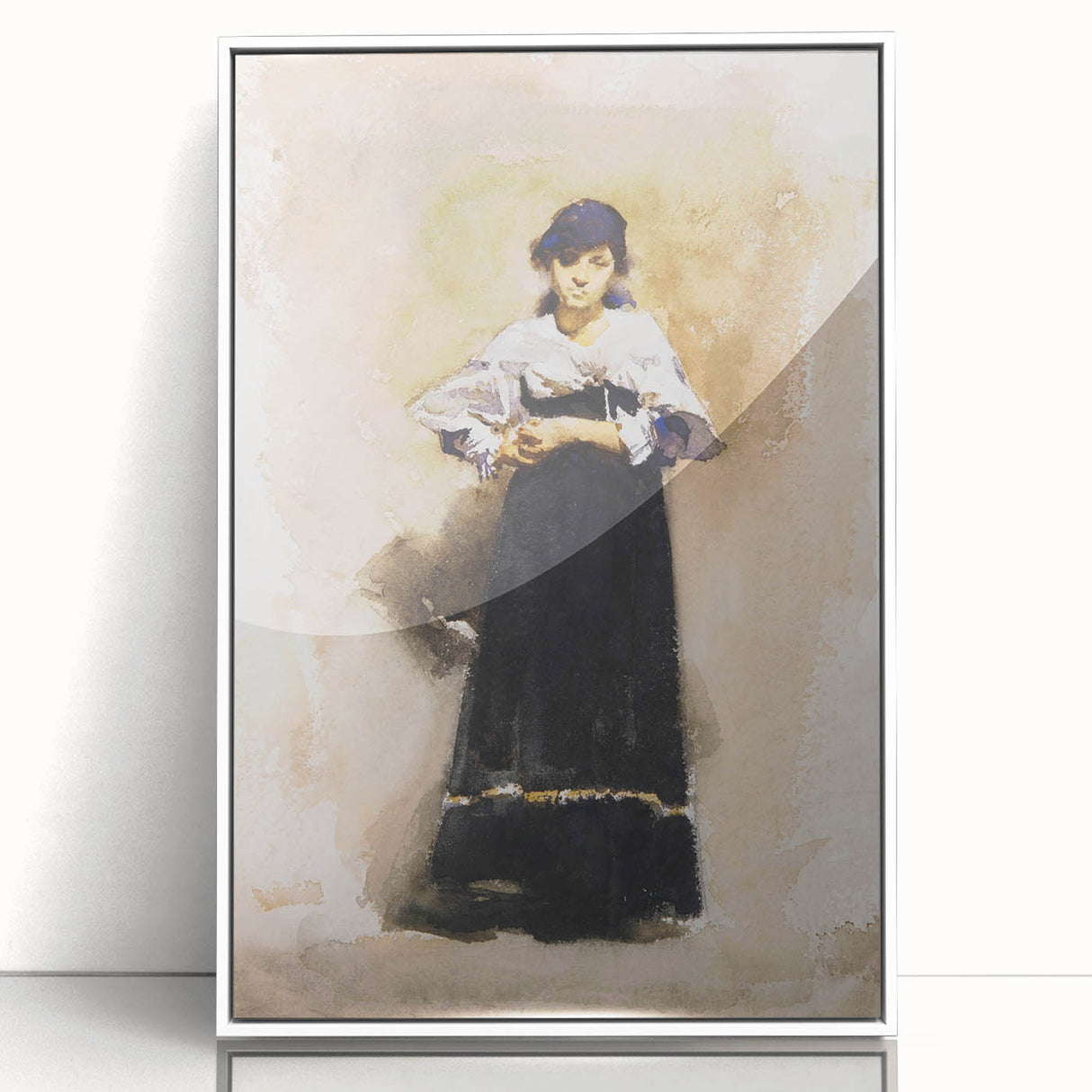 Romantic Art Prints: Young Woman with a Black Skirt - Timeless Portrait