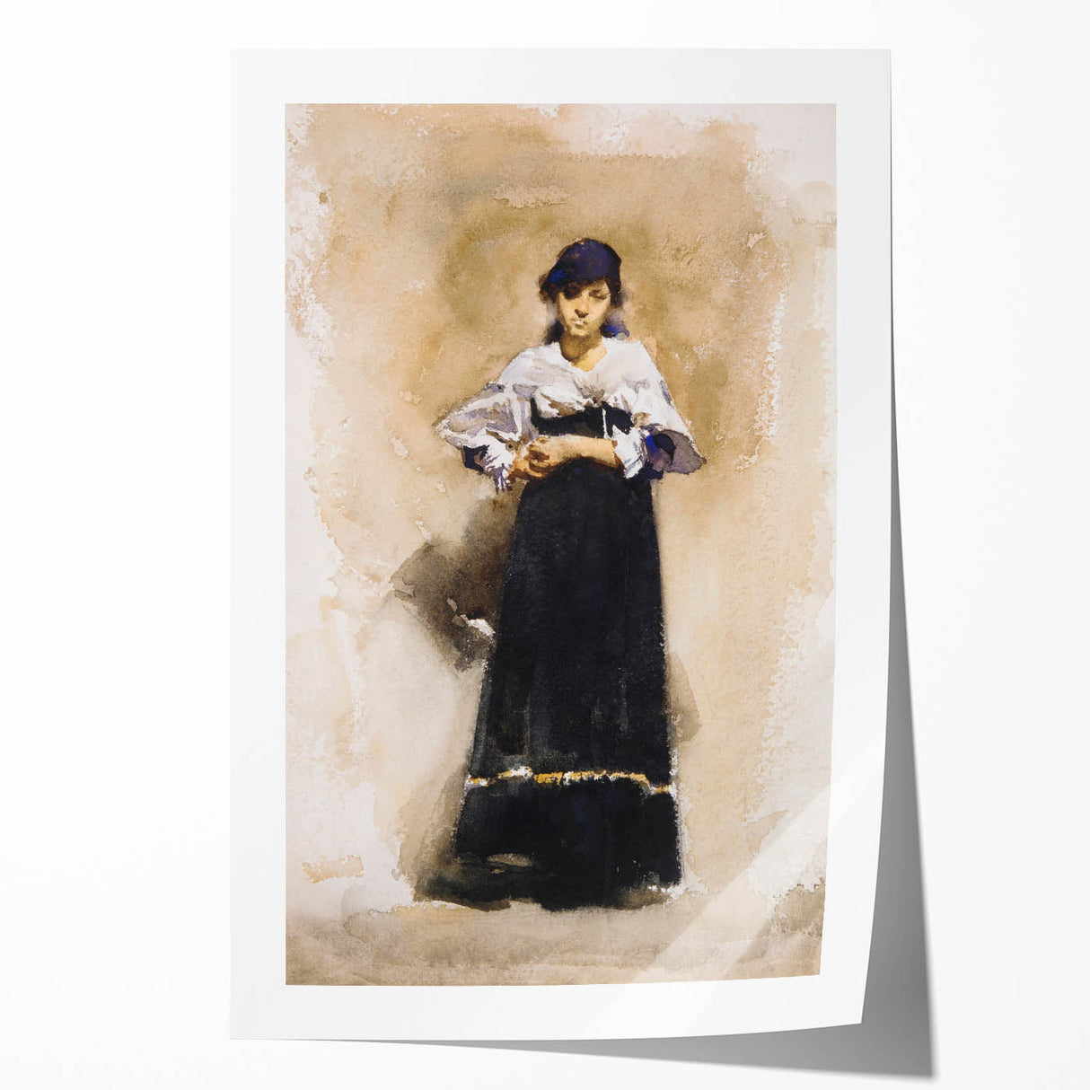 Romantic Art Prints: Young Woman with a Black Skirt - Timeless Portrait
