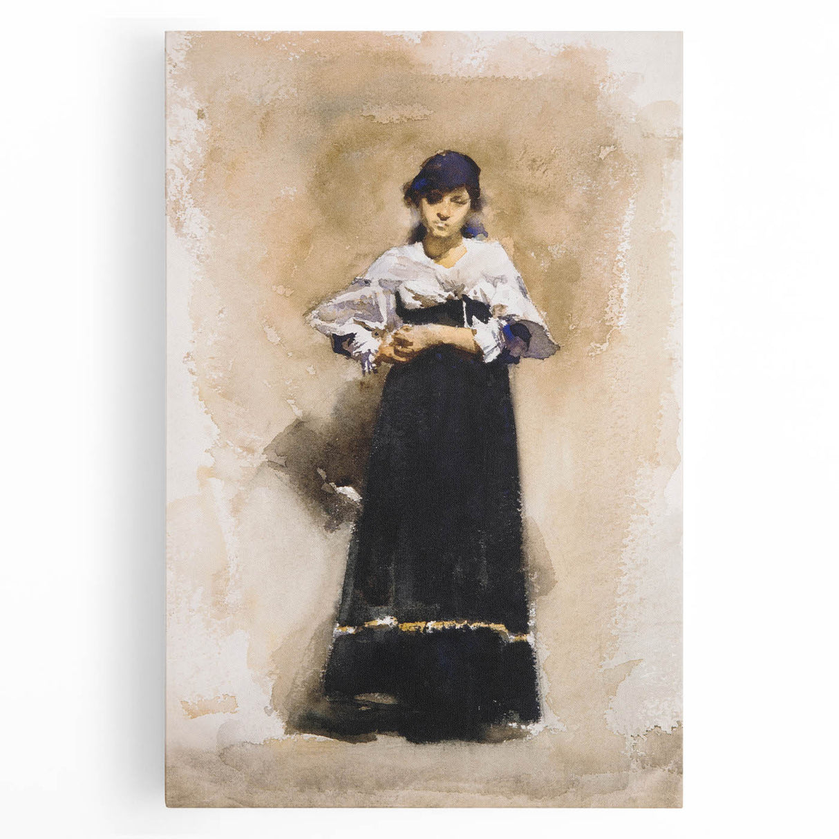 Romantic Art Prints: Young Woman with a Black Skirt - Timeless Portrait