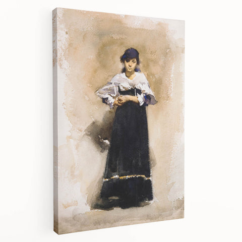 Romantic Art Prints: Young Woman with a Black Skirt - Timeless Portrait