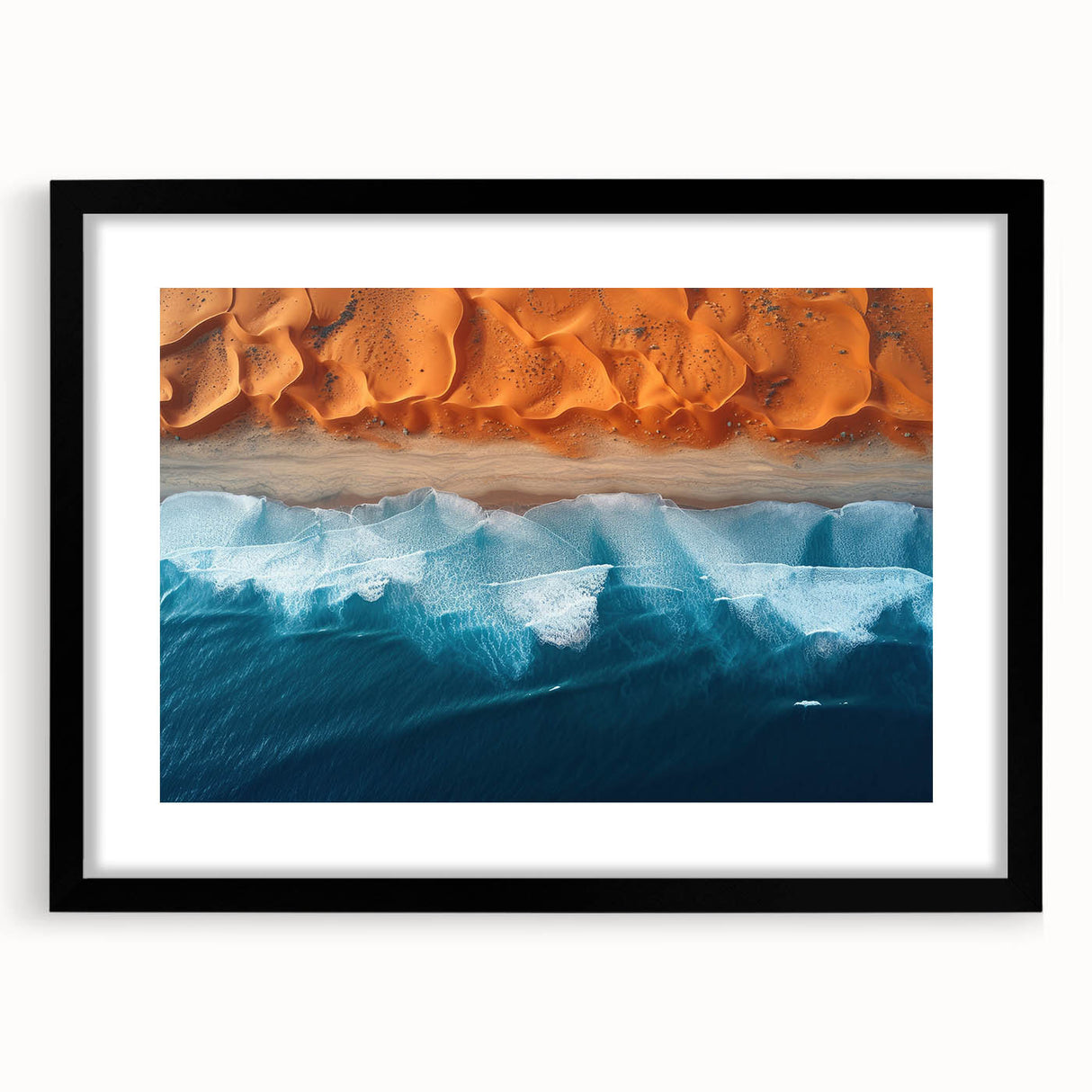 Extra large colorful abstract art print depicting textured African scenery, framed in black, ideal for living room decor.
