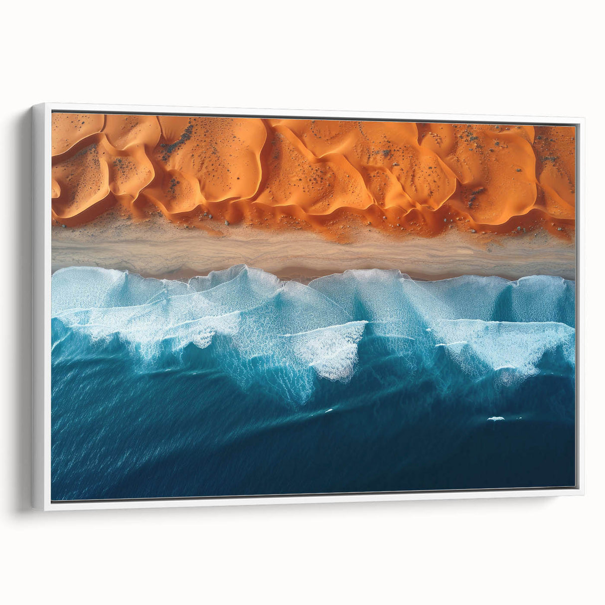 Framed canvas depicting a serene Namibian landscape in muted earth tones, ideal for bedroom wall art.
