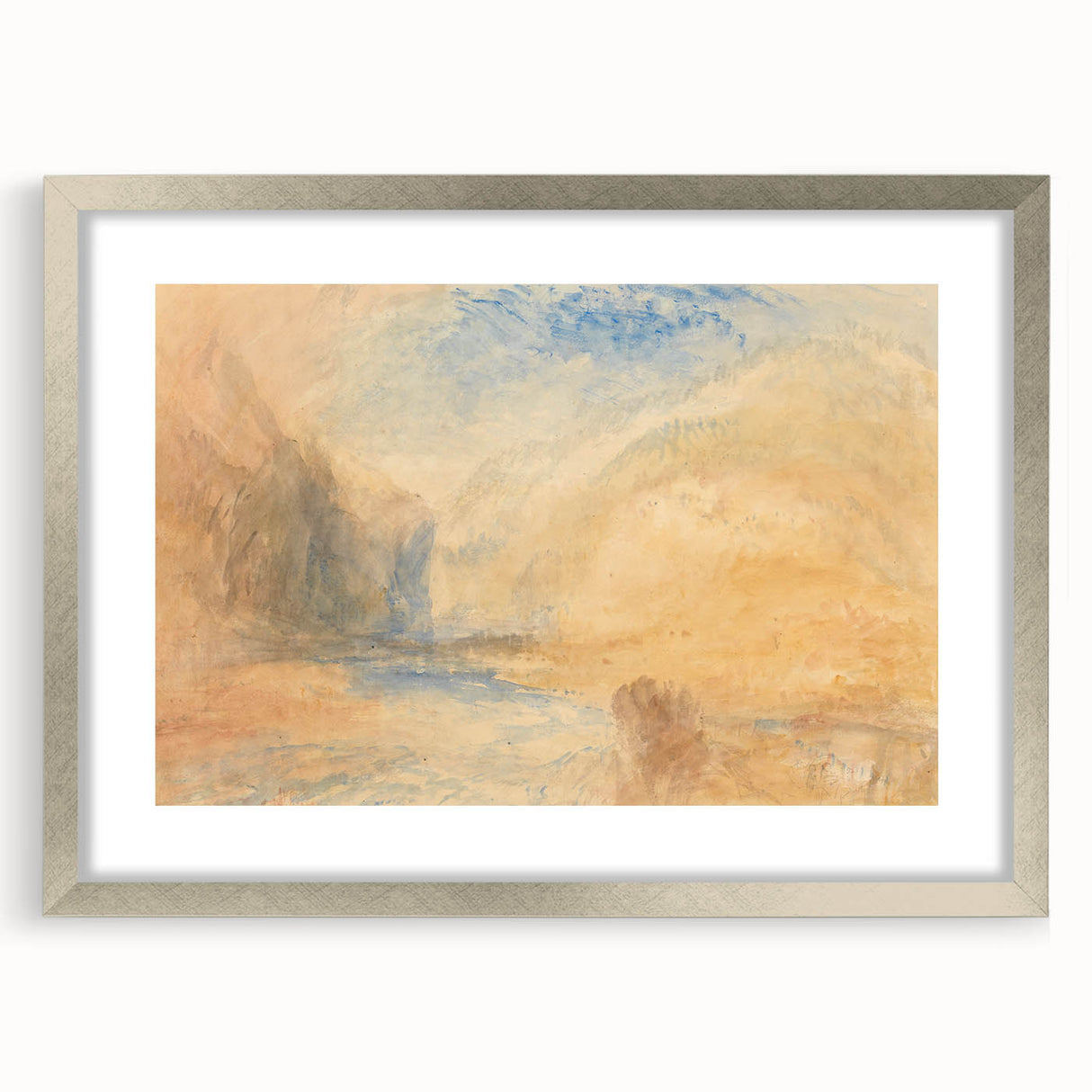 Romantic Art Prints: Serene Mountain Landscape with Lake