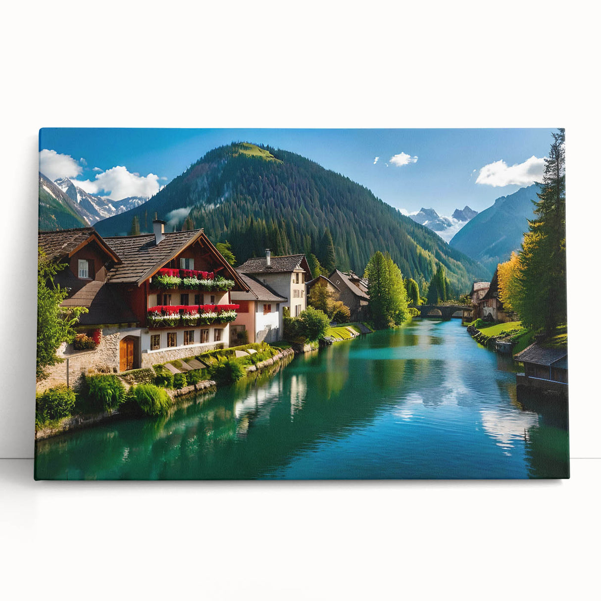 Black and white photograph of a European street scene on large stretched canvas, suitable for kitchen wall art.