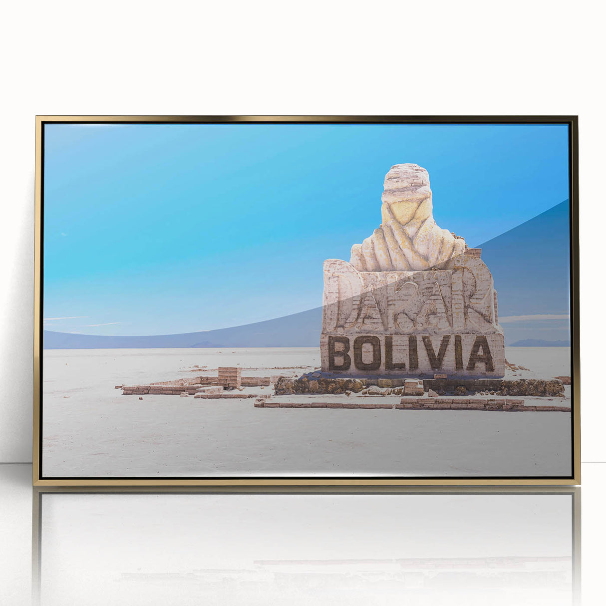 Framed acrylic print of a Bolivian landscape in earth tones, ideal for modern art wall decor.