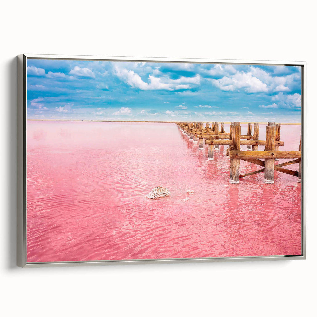 Framed canvas featuring a vintage-style landscape painting of Yucatán, Mexico with vibrant colors on a black background.