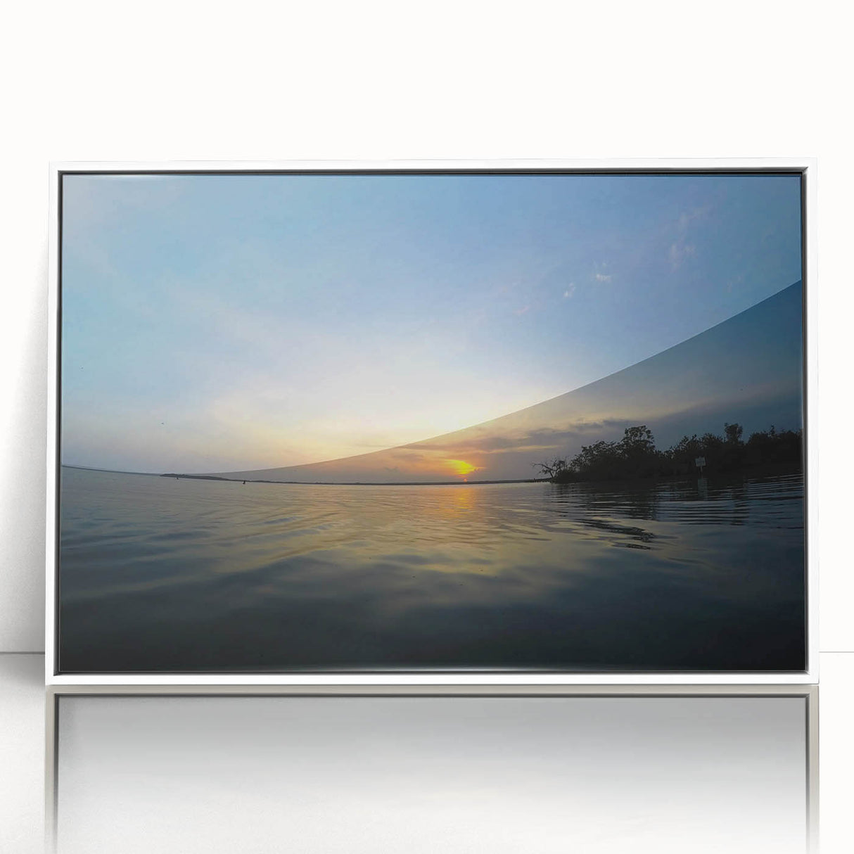 Art deco poster of Yucatan scenery in muted pastel shades, framed in white acrylic, ideal for modern nursery wall art.