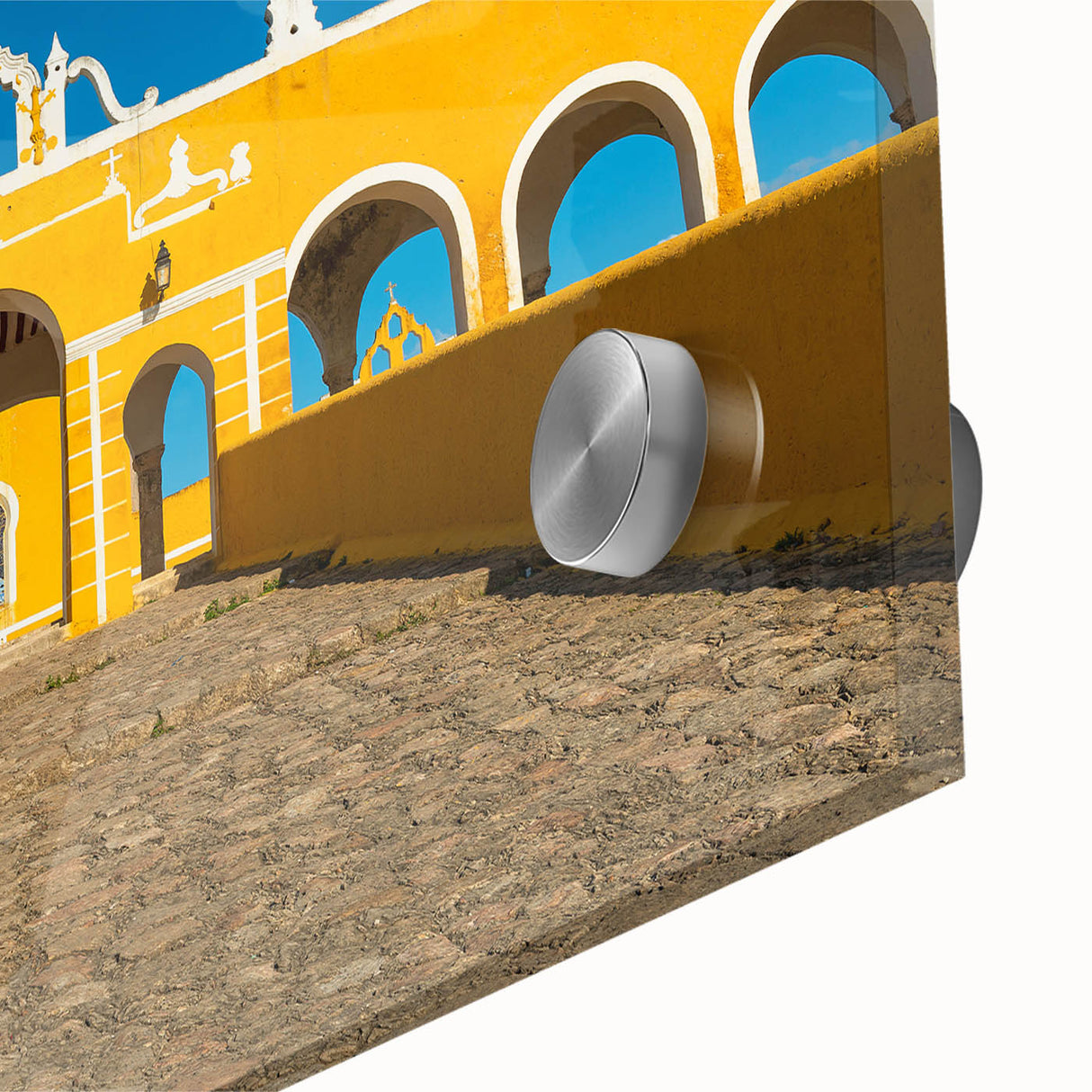 Large abstract depiction of Yucatán scenery in mid-century modernist style on acrylic glass, suited for dining room art.