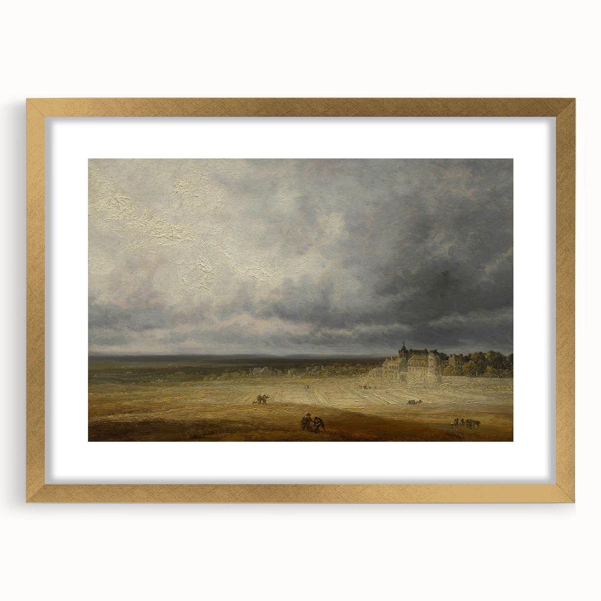 Romanticism Art: "Plowed Field and Village" Landscape Canvas Print