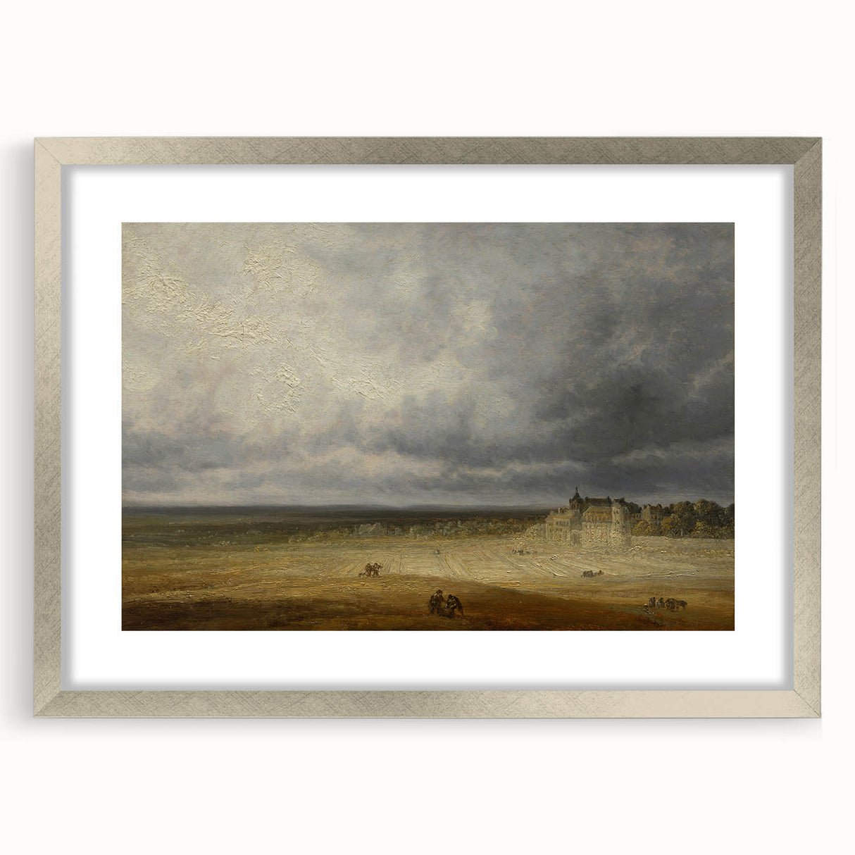 Romanticism Art: "Plowed Field and Village" Landscape Canvas Print