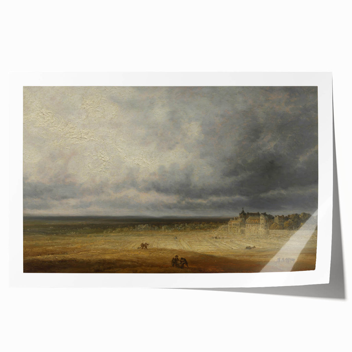 Romanticism Art: "Plowed Field and Village" Landscape Canvas Print