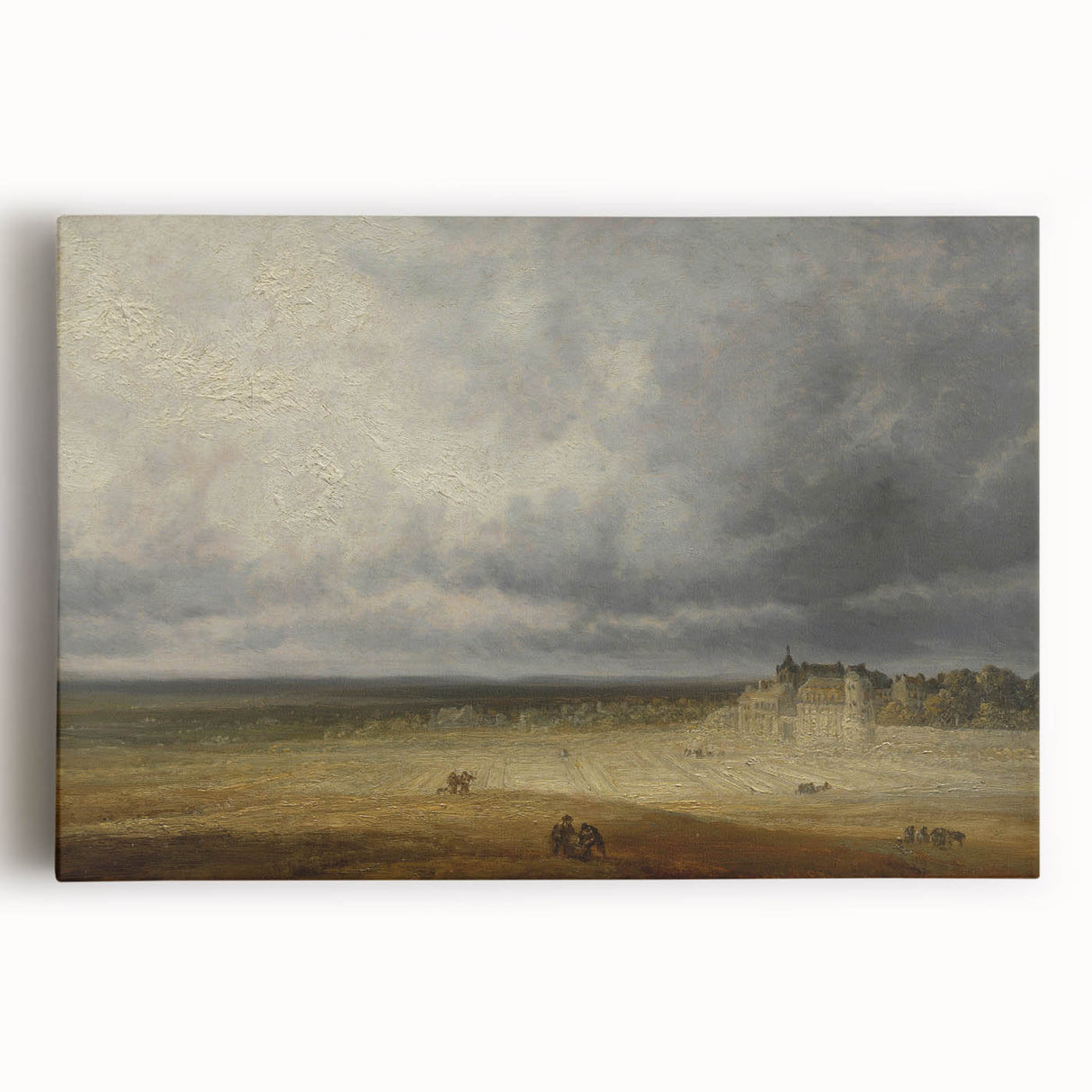Romanticism Art: "Plowed Field and Village" Landscape Canvas Print