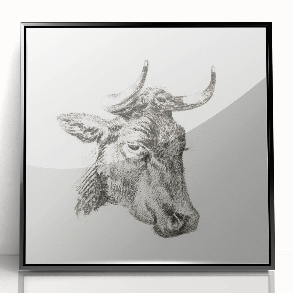 Romanticism Art Print: Head of a Cow - Timeless Sketch by Jean Bernard