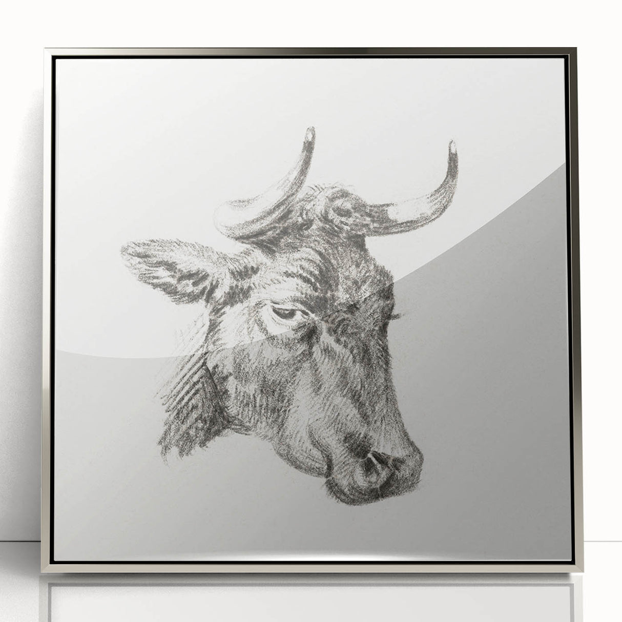 Romanticism Art Print: Head of a Cow - Timeless Sketch by Jean Bernard