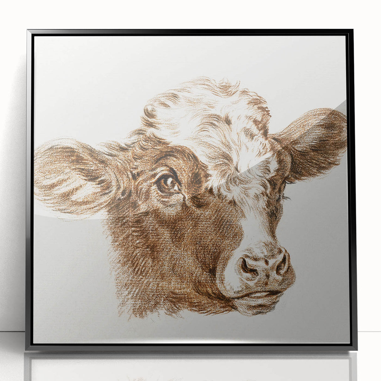 Romanticism Art: Head of a Cow - Historical Animal Sketch Canvas Print