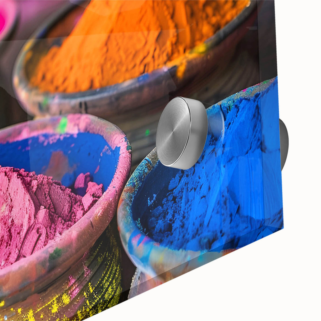 Large abstract wall art depicting a scenic Indian landscape in muted earth tones on acrylic glass, ideal for dining room art.