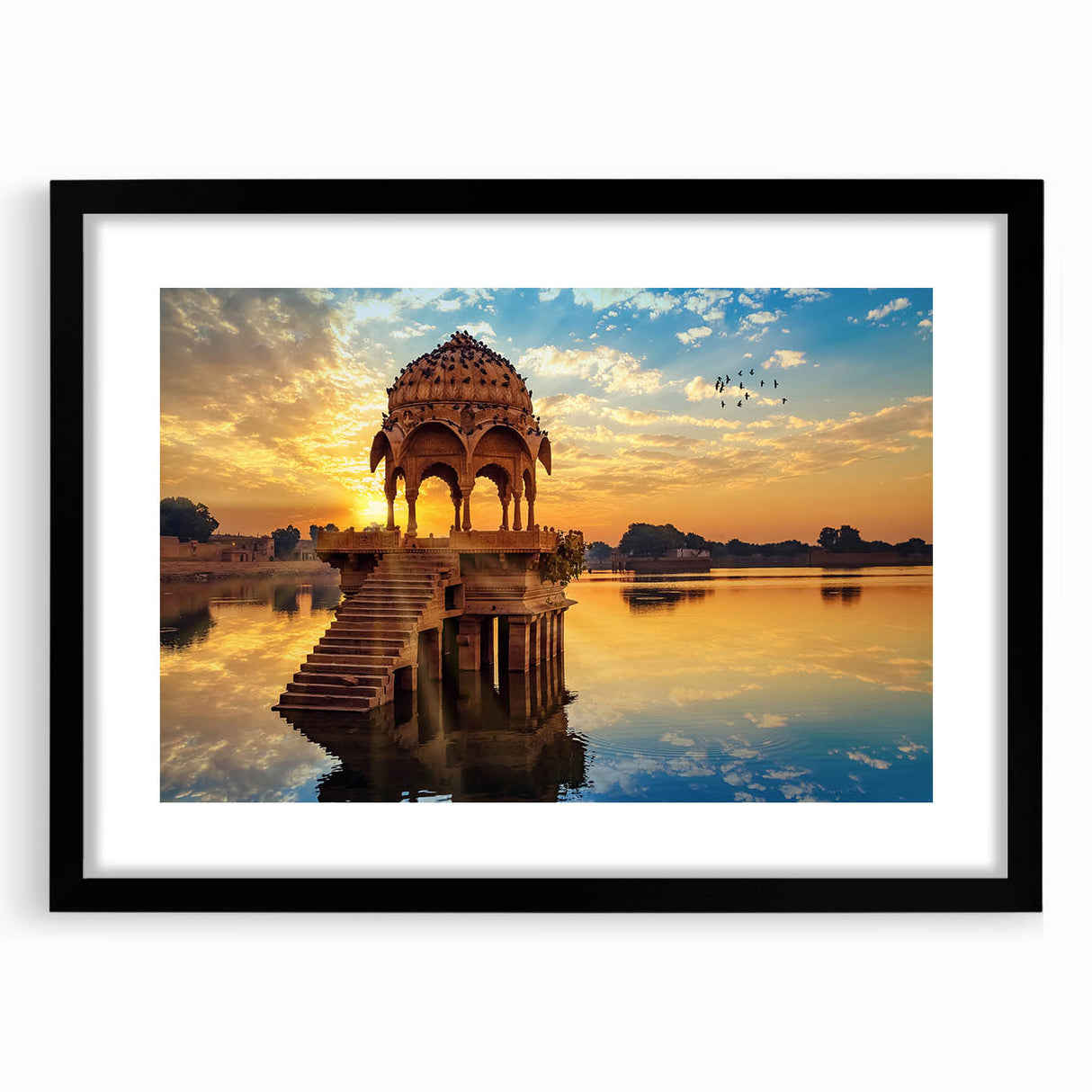 Extra large abstract art print featuring a colorful, textured depiction of an Indian landscape on a framed canvas.