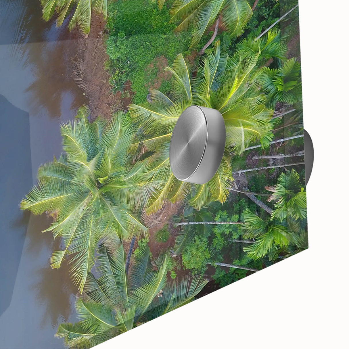 Large abstract wall art depicting a mid-century modernist scene in muted earth tones on acrylic glass.