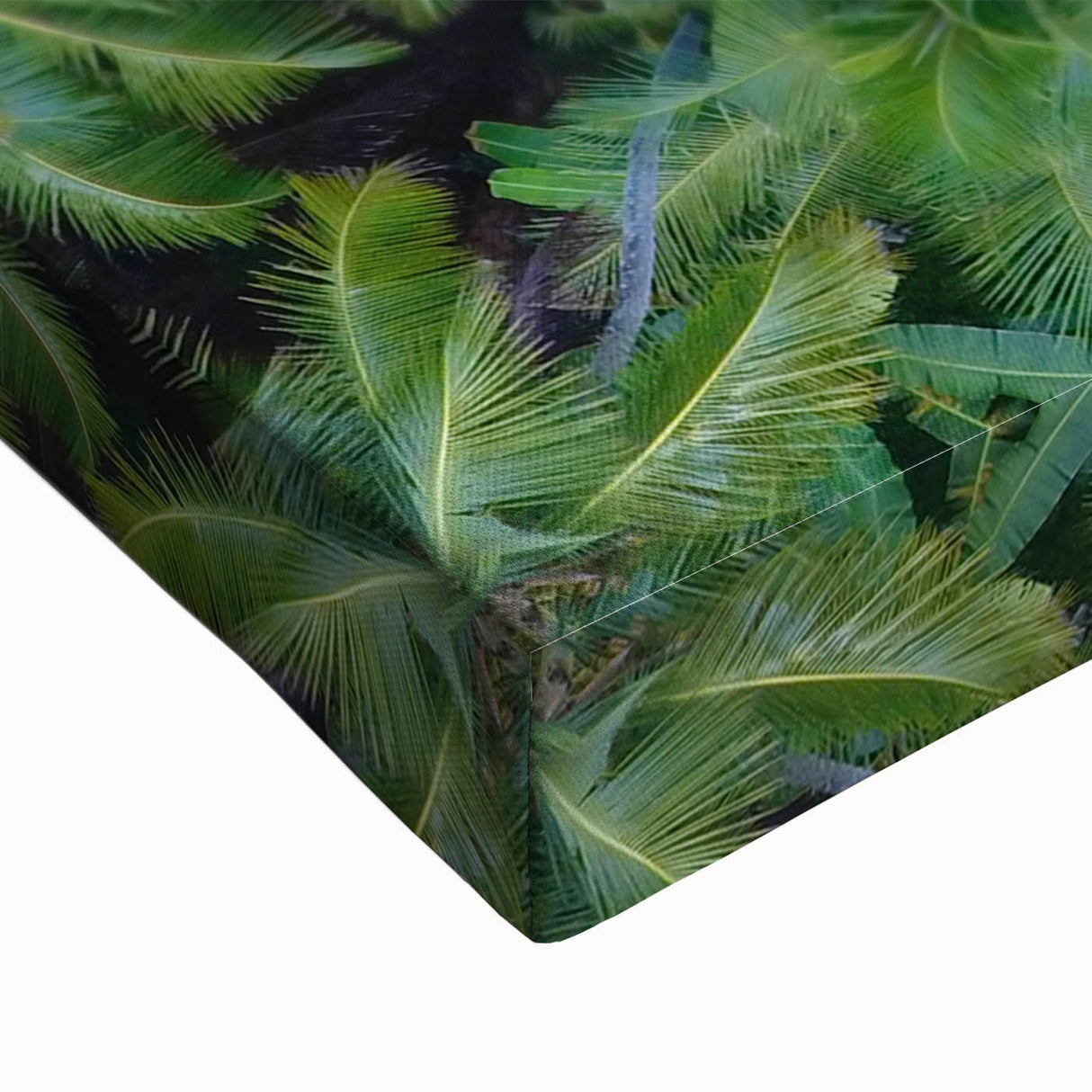 Large art depicting a black and white landscape painting of an Indian scenery on stretched canvas.