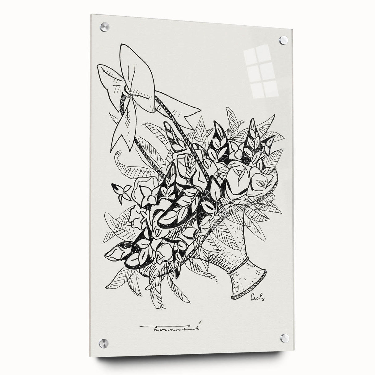 Modern Wall Art: Basket of Flowers - Minimalist Monochrome Print