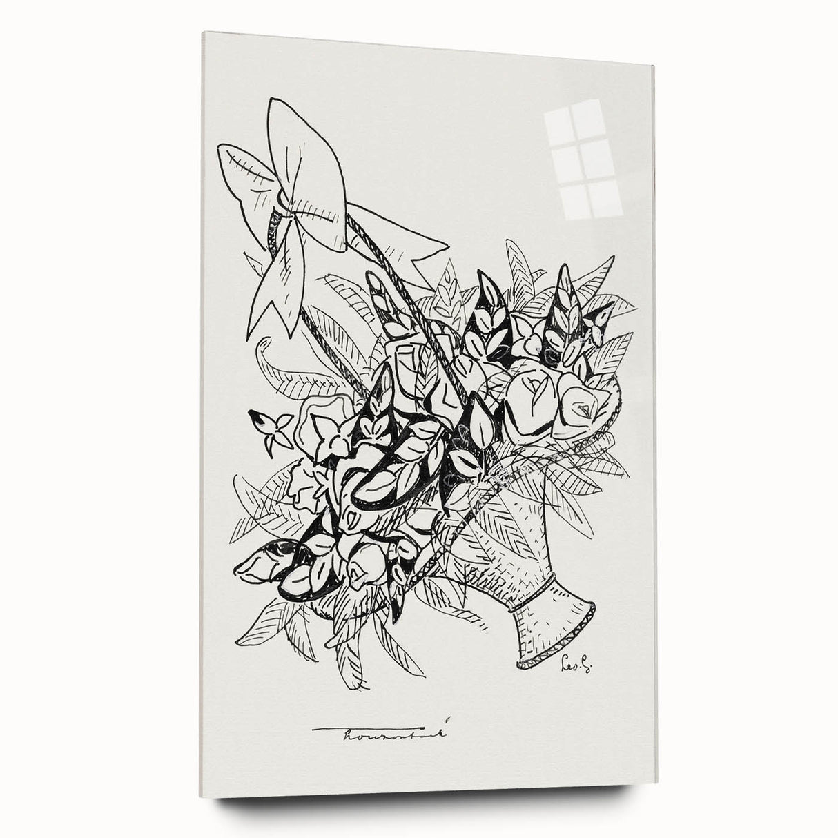 Modern Wall Art: Basket of Flowers - Minimalist Monochrome Print