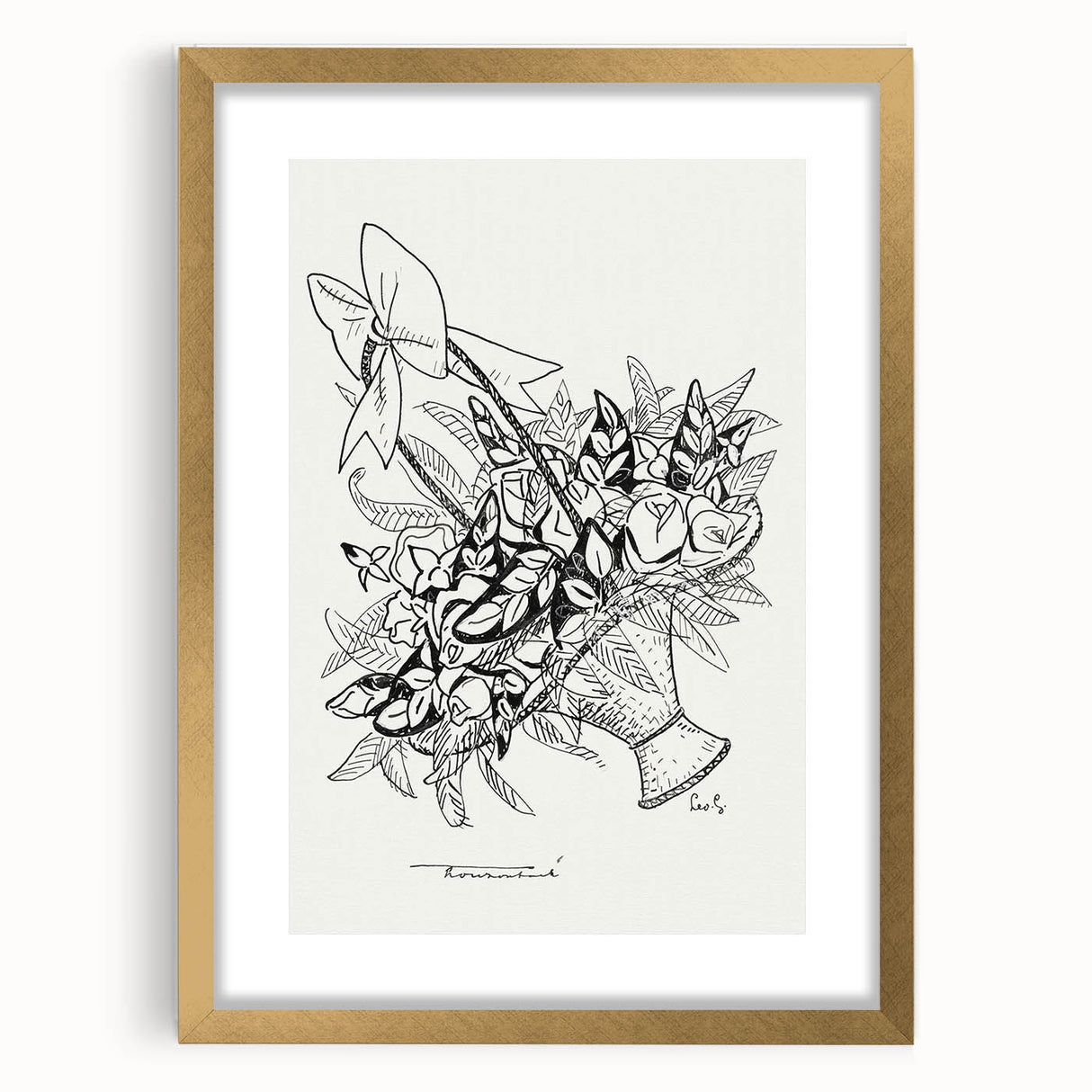 Modern Wall Art: Basket of Flowers - Minimalist Monochrome Print