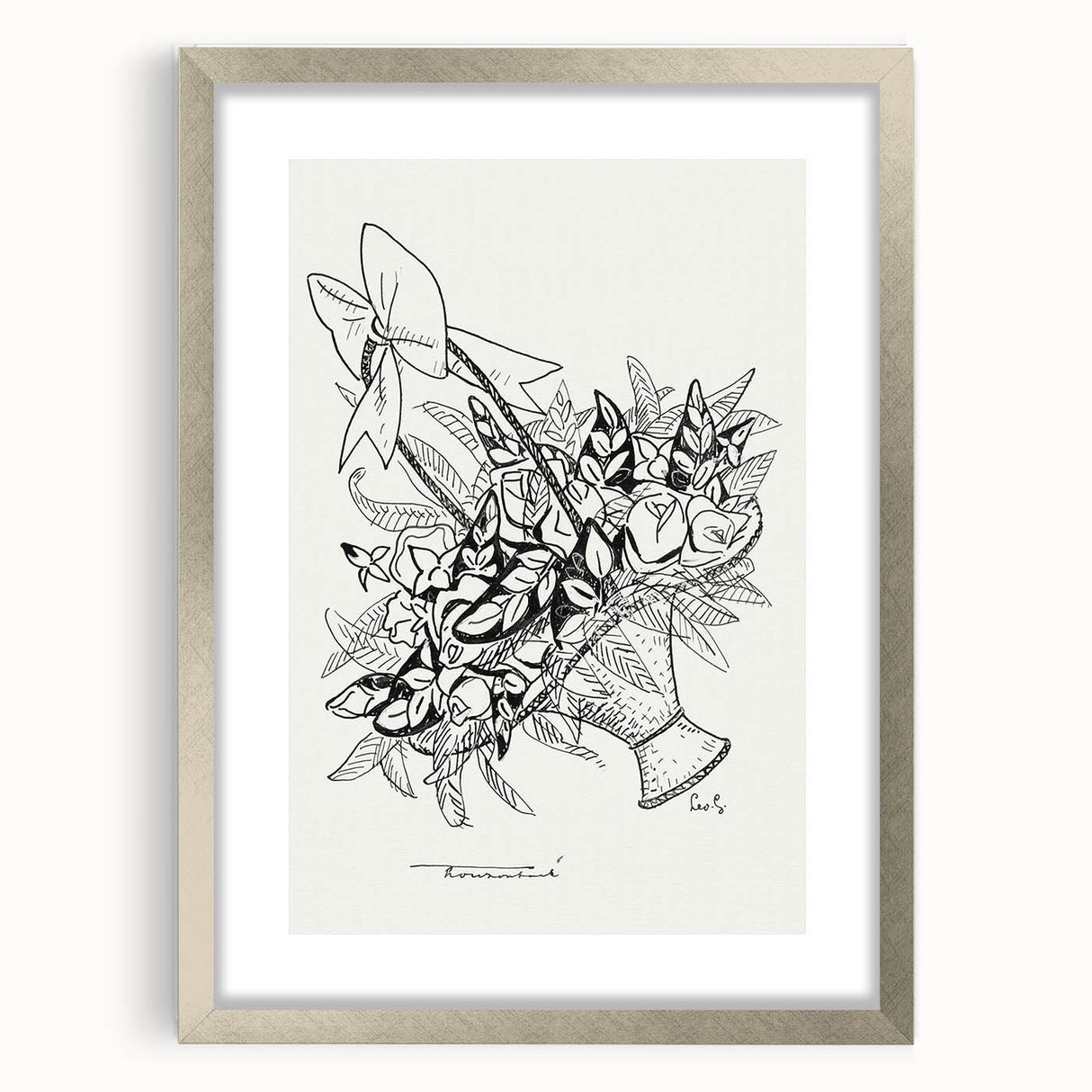 Modern Wall Art: Basket of Flowers - Minimalist Monochrome Print