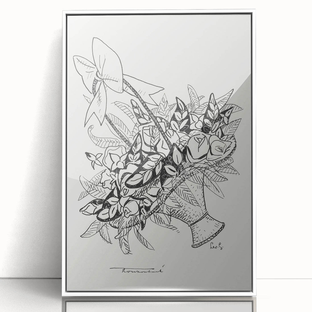 Modern Wall Art: Basket of Flowers - Minimalist Monochrome Print