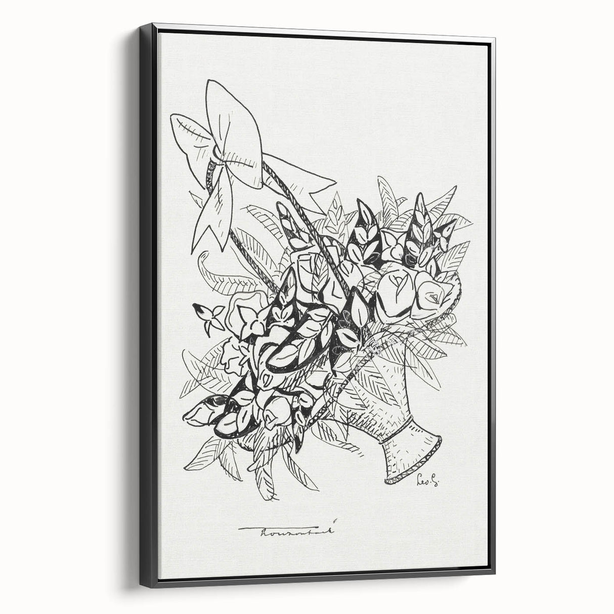 Modern Wall Art: Basket of Flowers - Minimalist Monochrome Print