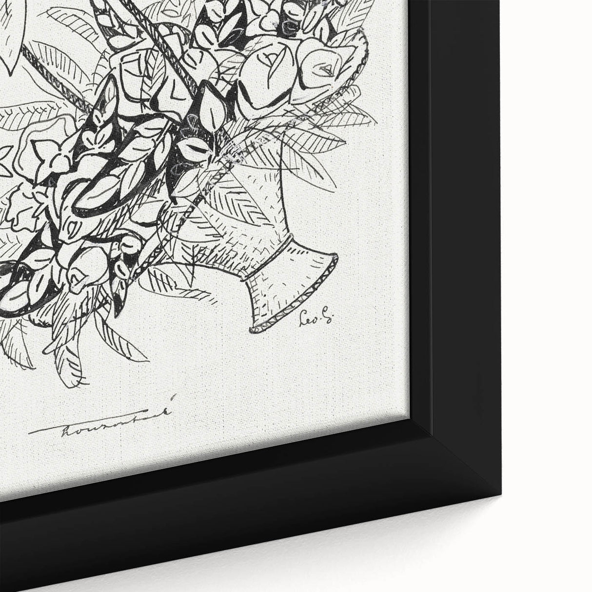 Modern Wall Art: Basket of Flowers - Minimalist Monochrome Print