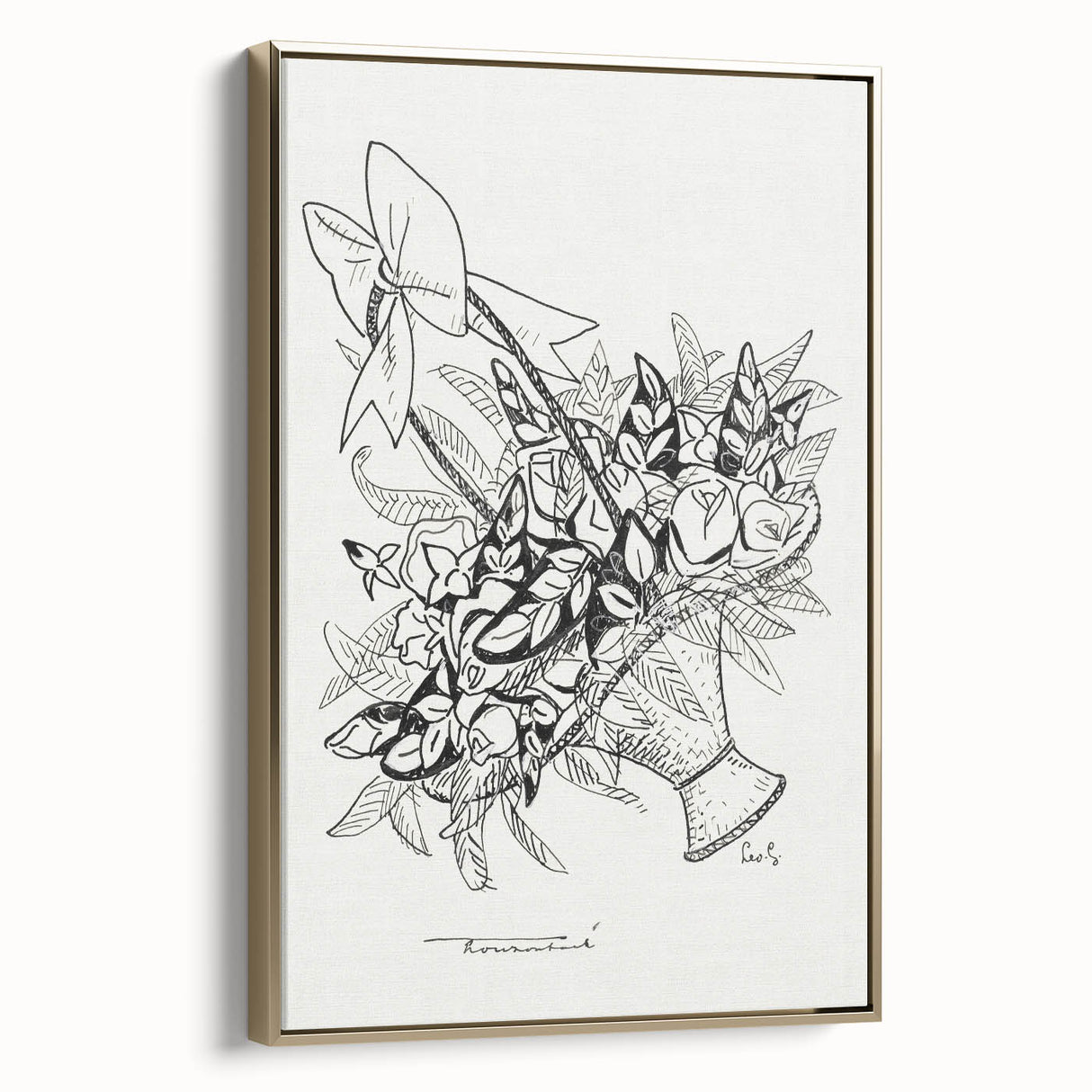 Modern Wall Art: Basket of Flowers - Minimalist Monochrome Print