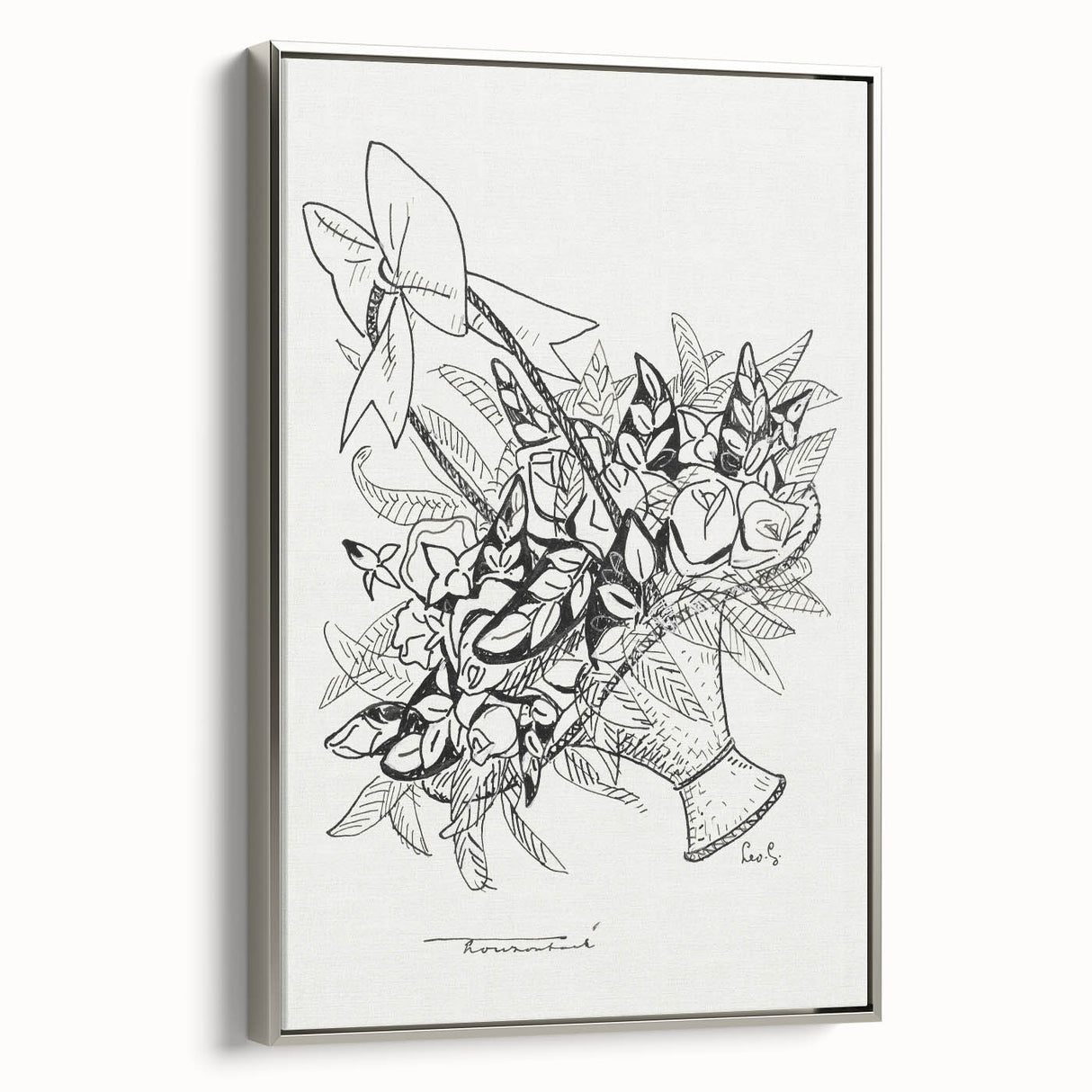 Modern Wall Art: Basket of Flowers - Minimalist Monochrome Print