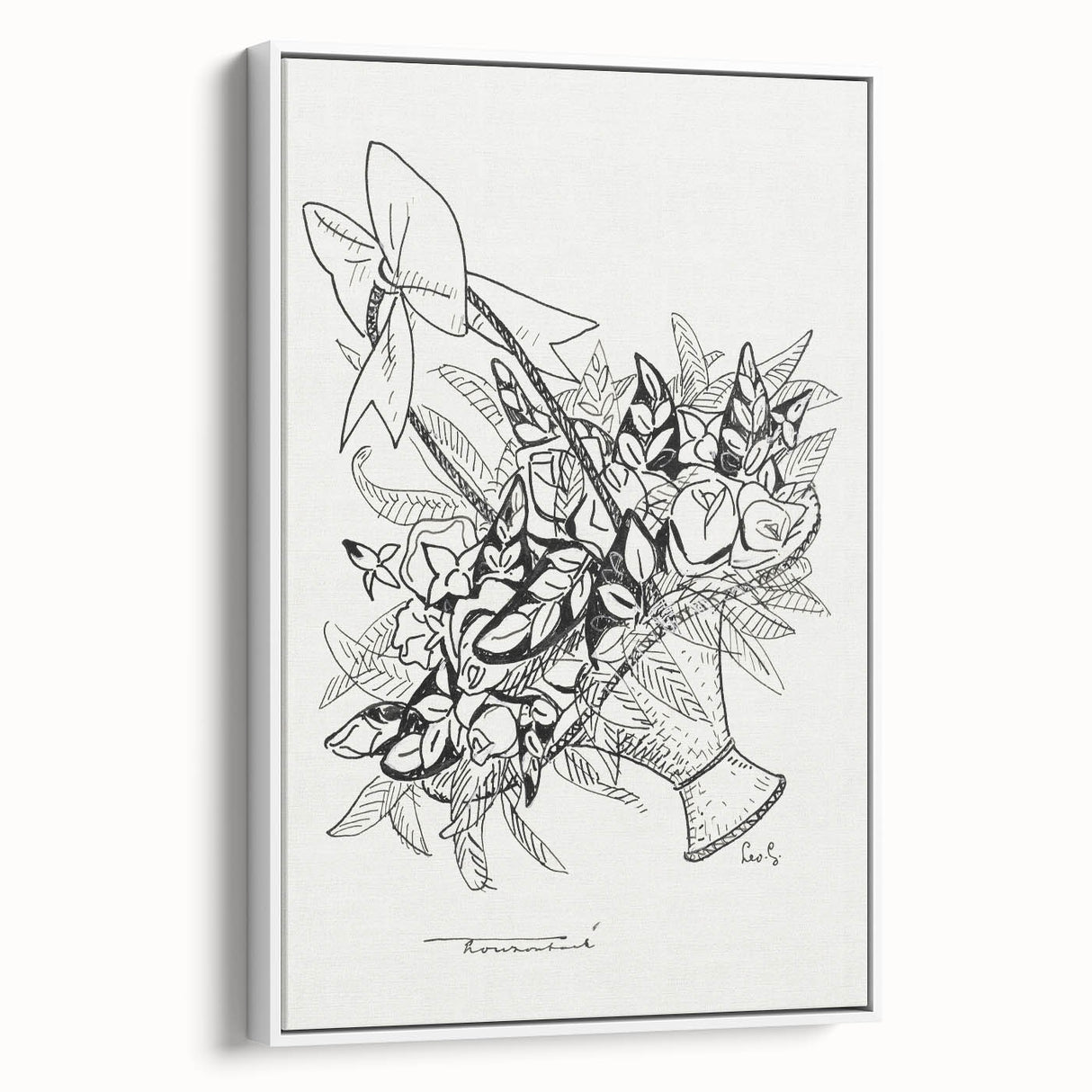Modern Wall Art: Basket of Flowers - Minimalist Monochrome Print