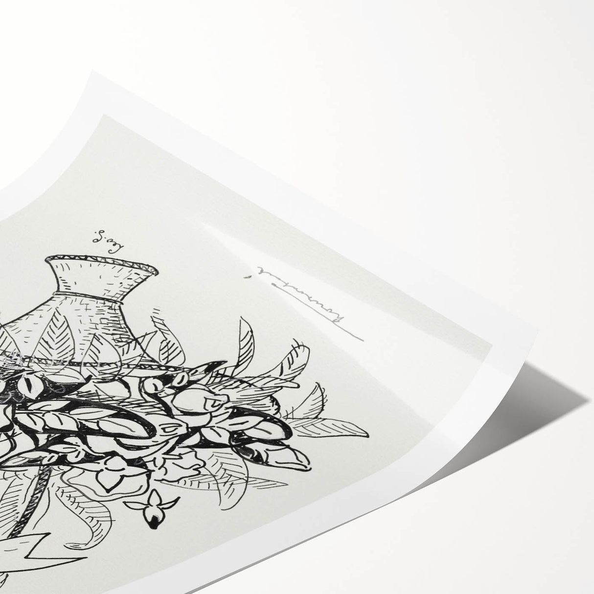 Modern Wall Art: Basket of Flowers - Minimalist Monochrome Print