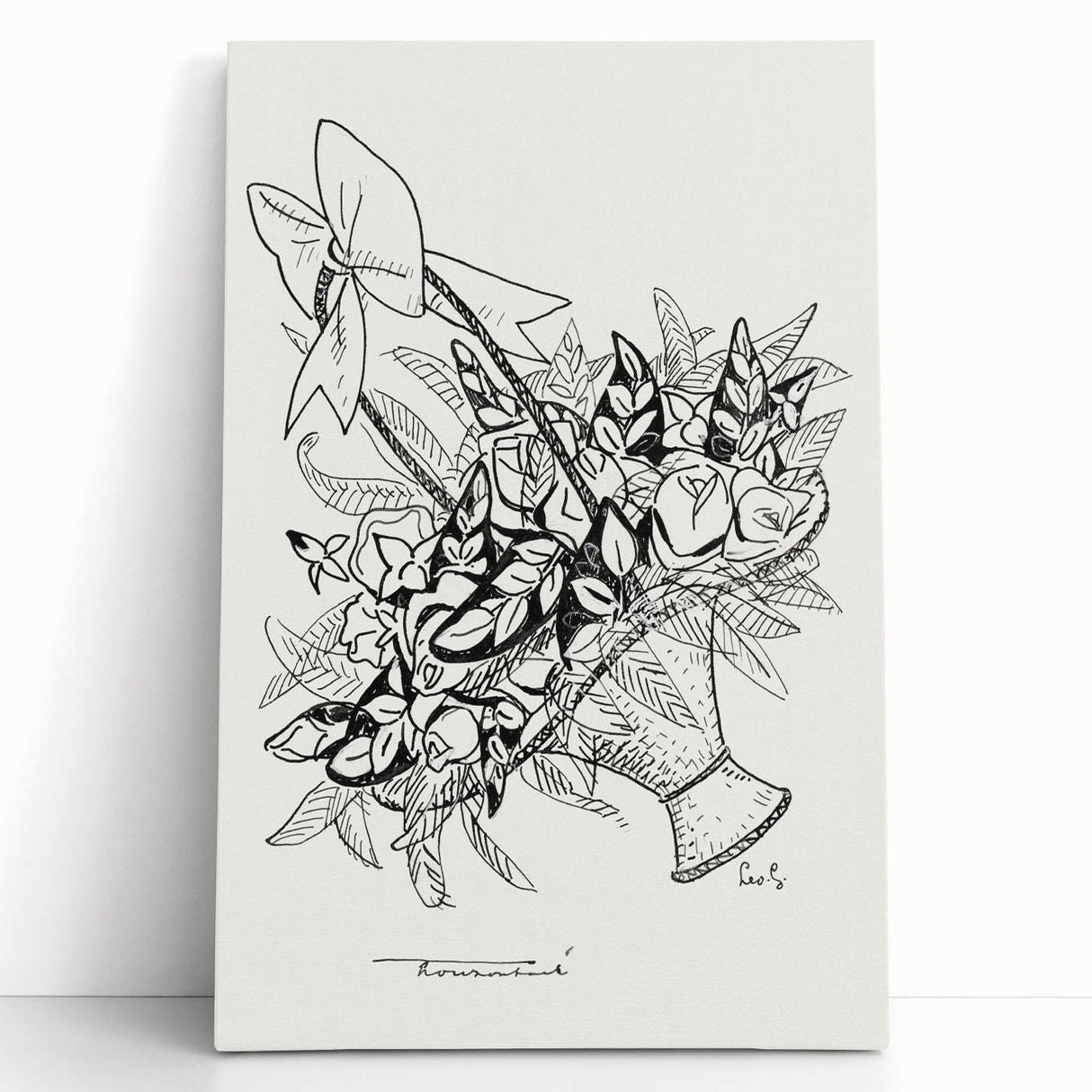 Modern Wall Art: Basket of Flowers - Minimalist Monochrome Print