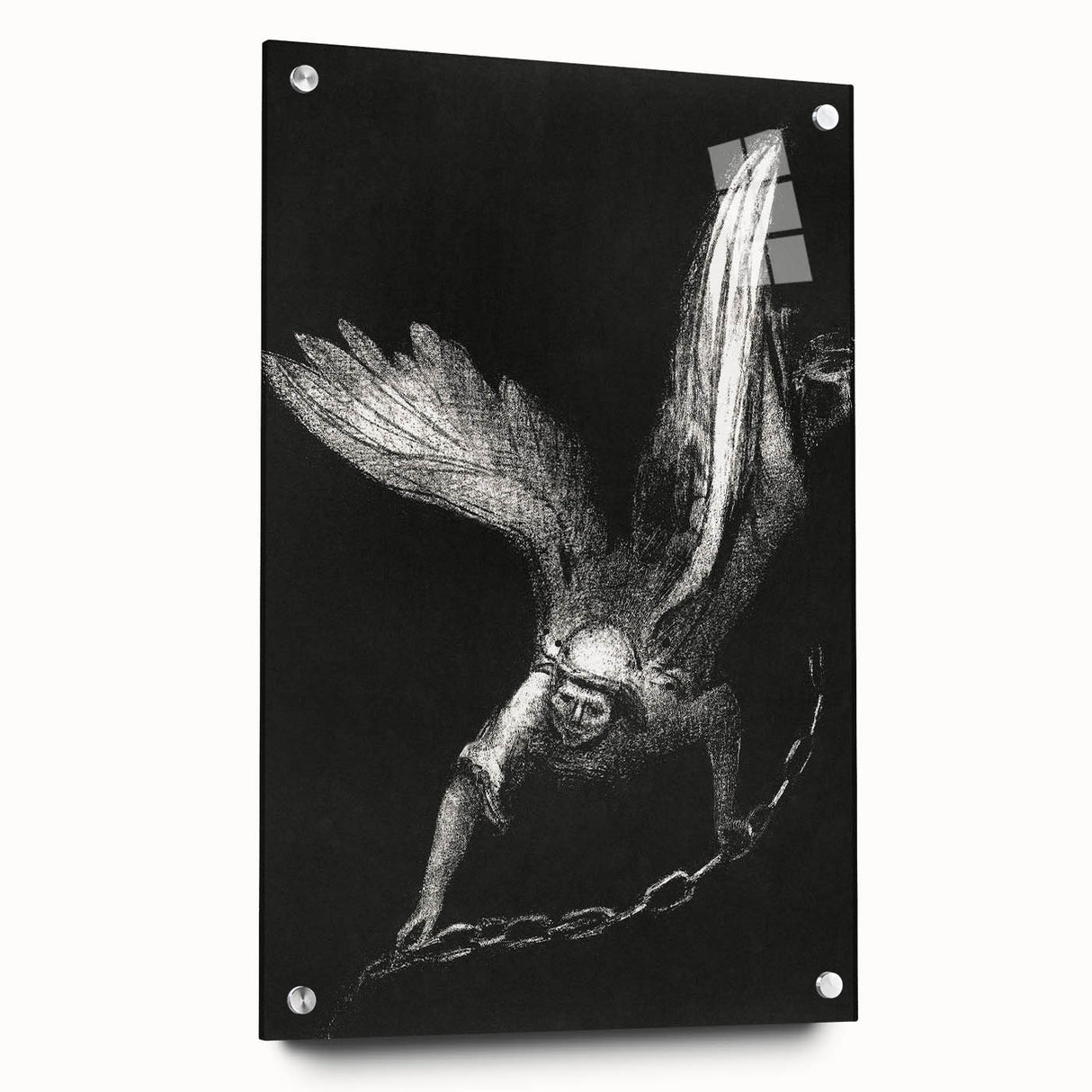 Modern Wall Art: Angel with Chain - Dramatic Monochrome Artwork
